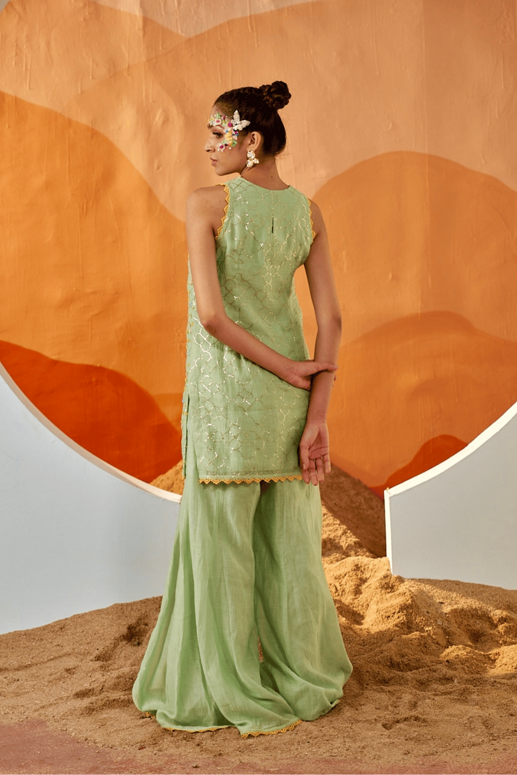 Garden's Whisper - Mint Green Hand Embroidered Sharara Set