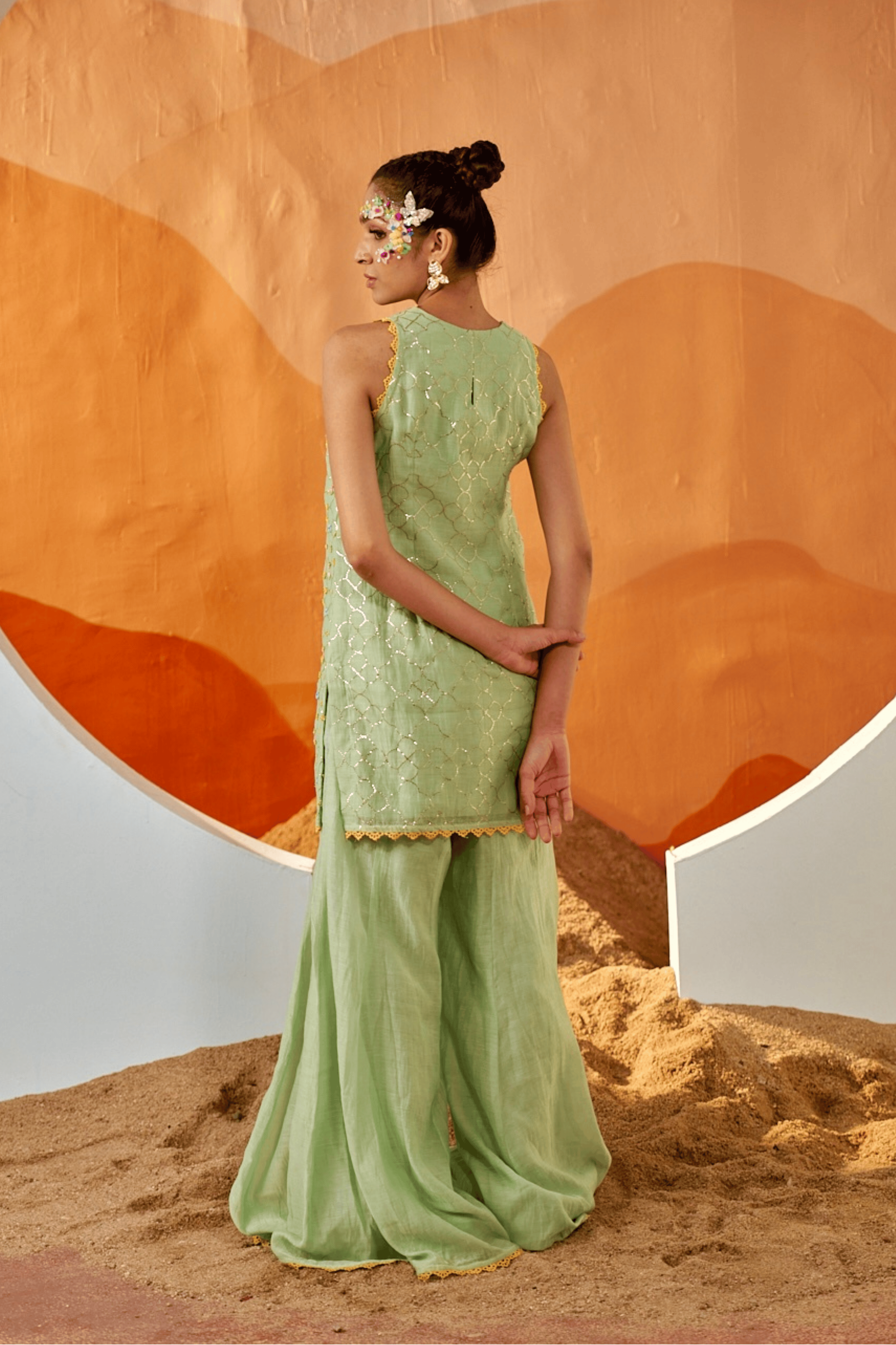Garden's Whisper - Mint Green Hand Embroidered Sharara Set