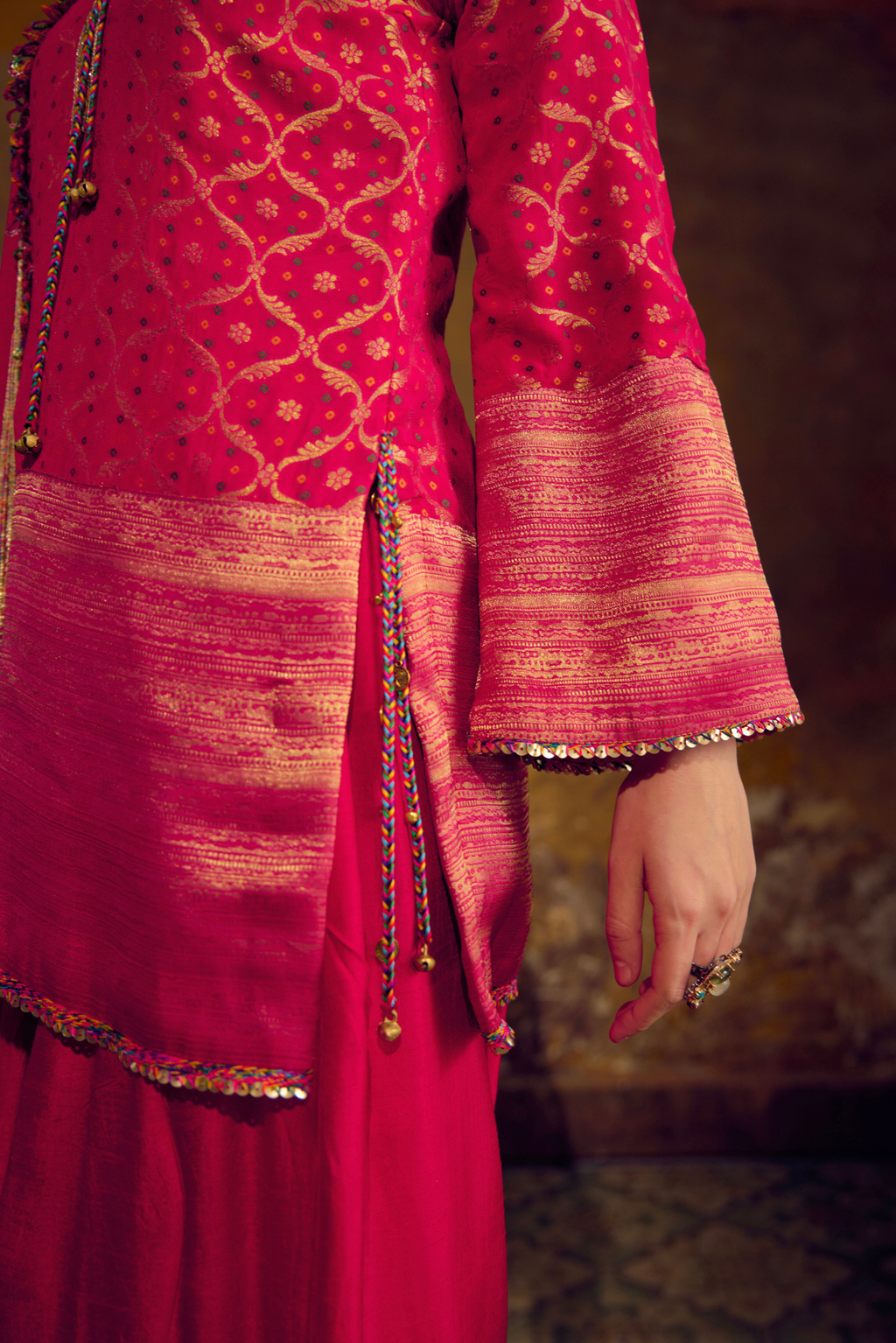 Naad Shakti - Pink Farshi Salwar Set with Tassle Detailing