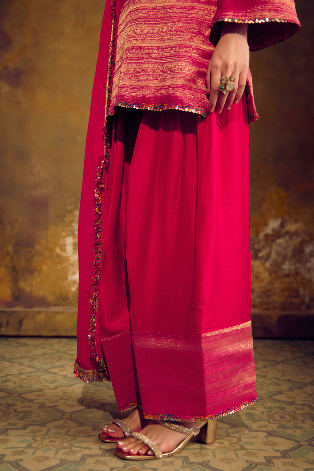 Naad Shakti - Pink Farshi Salwar Set with Tassle Detailing