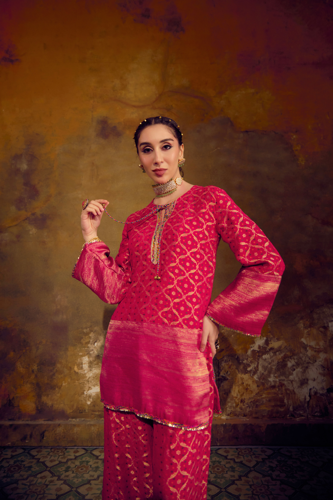 Naad Laali - Pink Kurta Set with Tassle Detailing