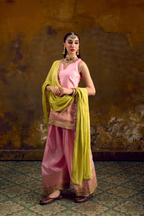 Naad Komal - Blush Pink Farshi Salwar with Lime Green Dupatta