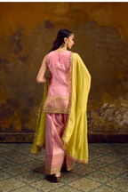Naad Komal - Blush Pink Farshi Salwar with Lime Green Dupatta