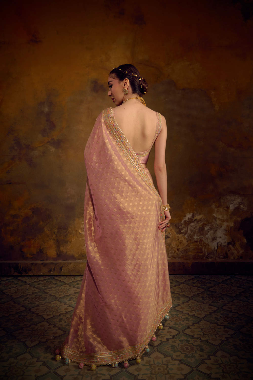 Naad Tambra - Blush Kanjivaram Tissue Saree with Tanchoi Silk Blouse