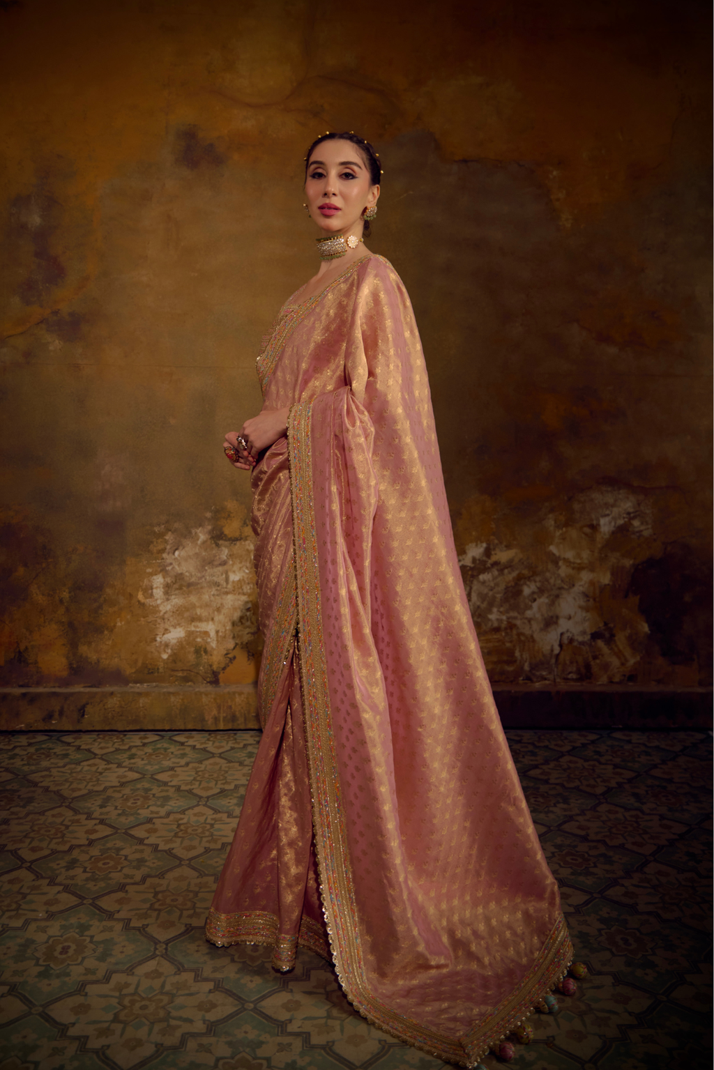 Naad Tambra - Blush Kanjivaram Tissue Saree with Tanchoi Silk Blouse