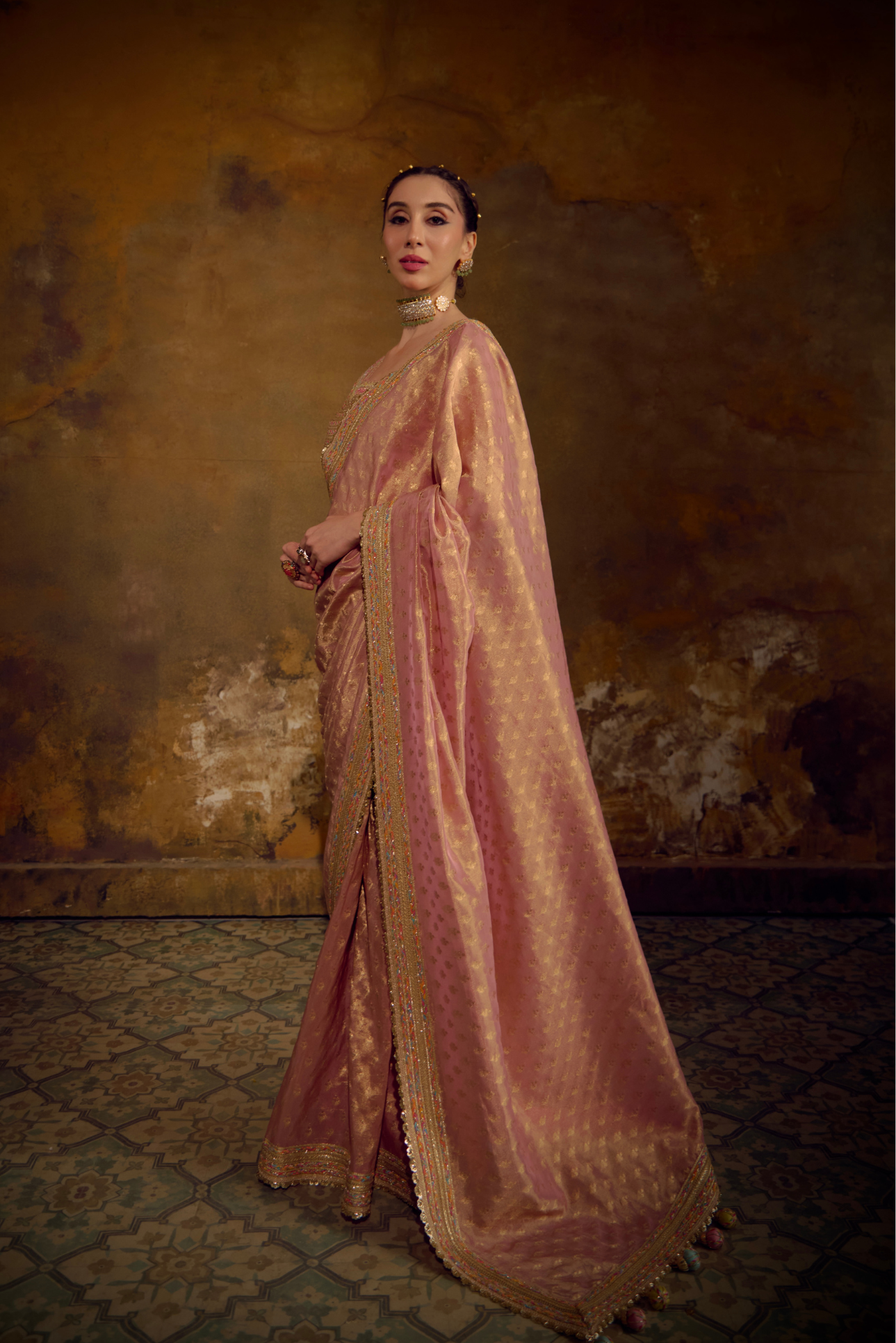 Naad Tambra - Blush Kanjivaram Tissue Saree with Tanchoi Silk Blouse