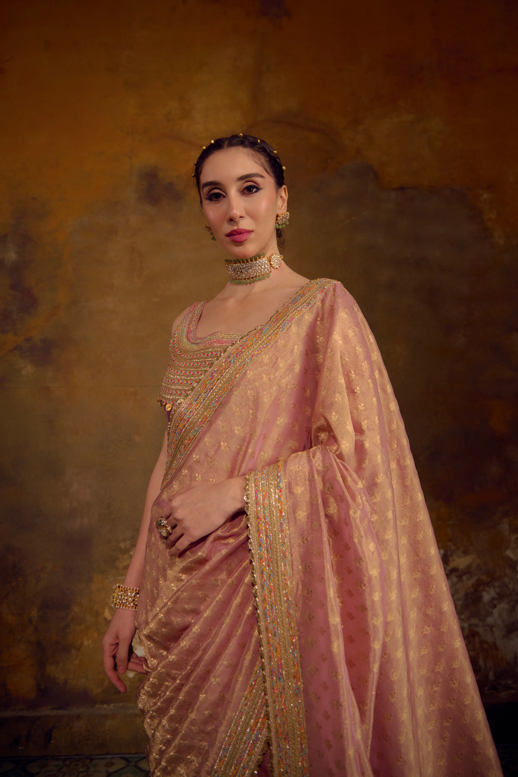 Naad Tambra - Blush Kanjivaram Tissue Saree with Tanchoi Silk Blouse