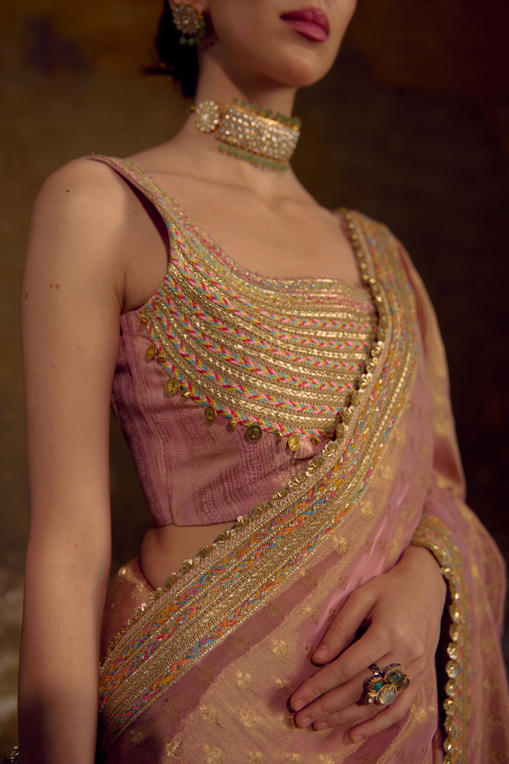 Naad Tambra - Blush Kanjivaram Tissue Saree with Tanchoi Silk Blouse