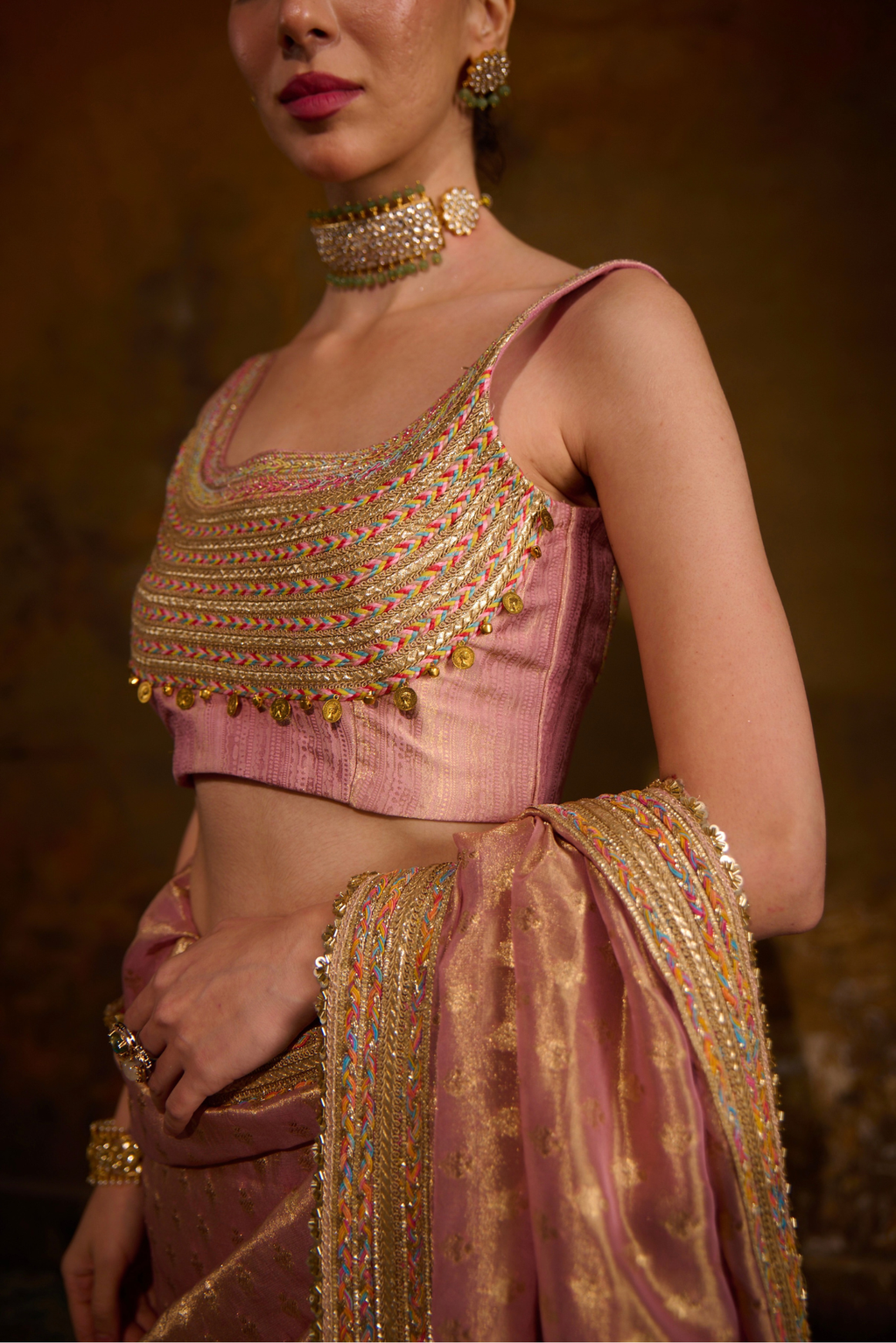 Naad Tambra - Blush Kanjivaram Tissue Saree with Tanchoi Silk Blouse