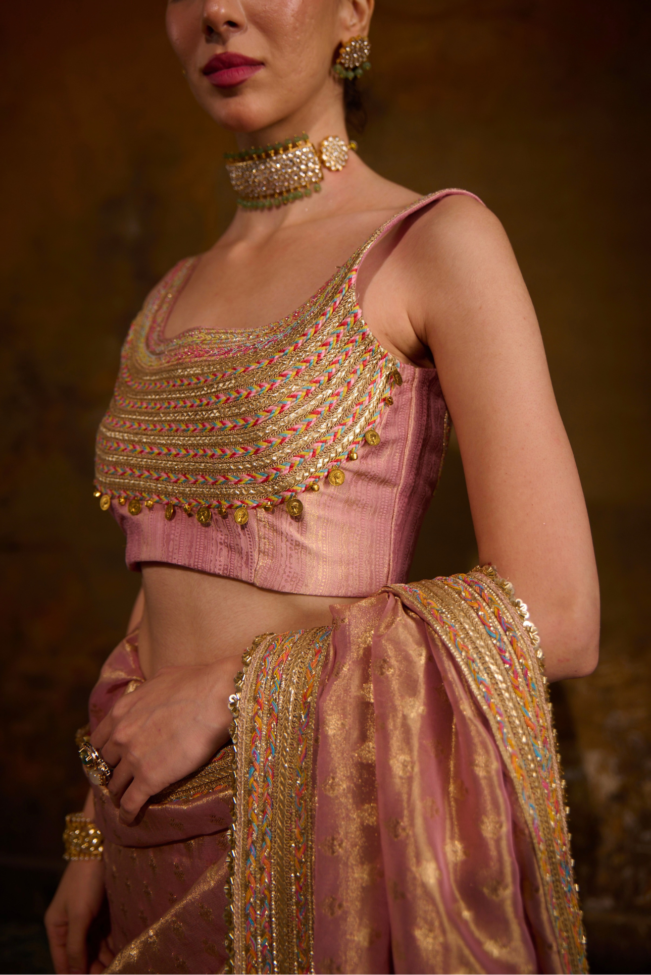 Naad Tambra - Blush Kanjivaram Tissue Saree with Tanchoi Silk Blouse