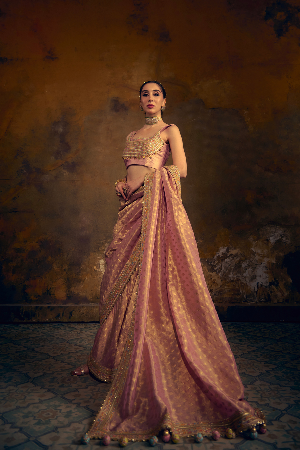 Naad Tambra - Blush Kanjivaram Tissue Saree with Tanchoi Silk Blouse