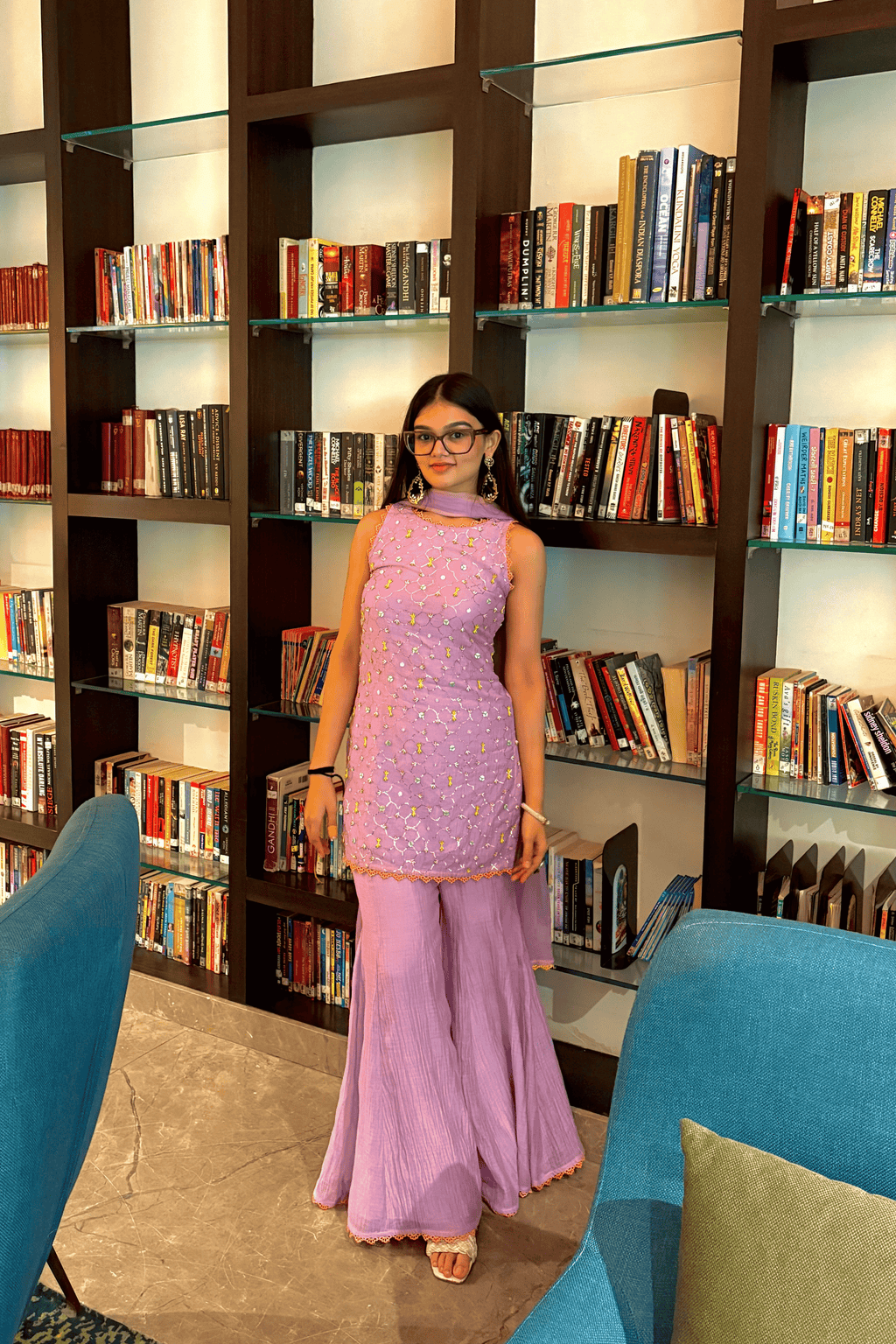 Petal Mirage - Lilac Hand Embroidered Sharara Set