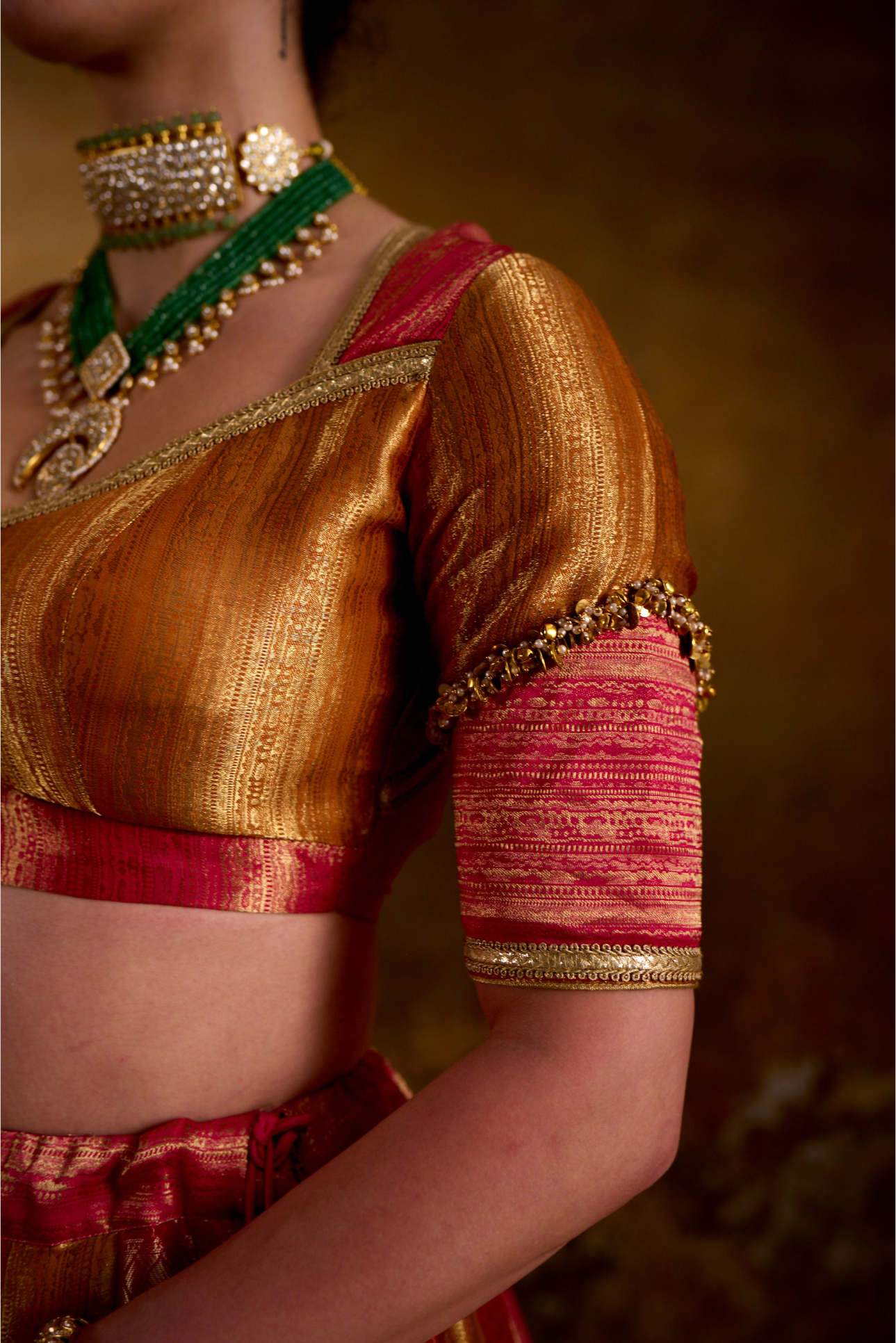 Naad Saubhagya- Multi Colour Lehenga with Elbow Sleeves Blouse and Dupatta