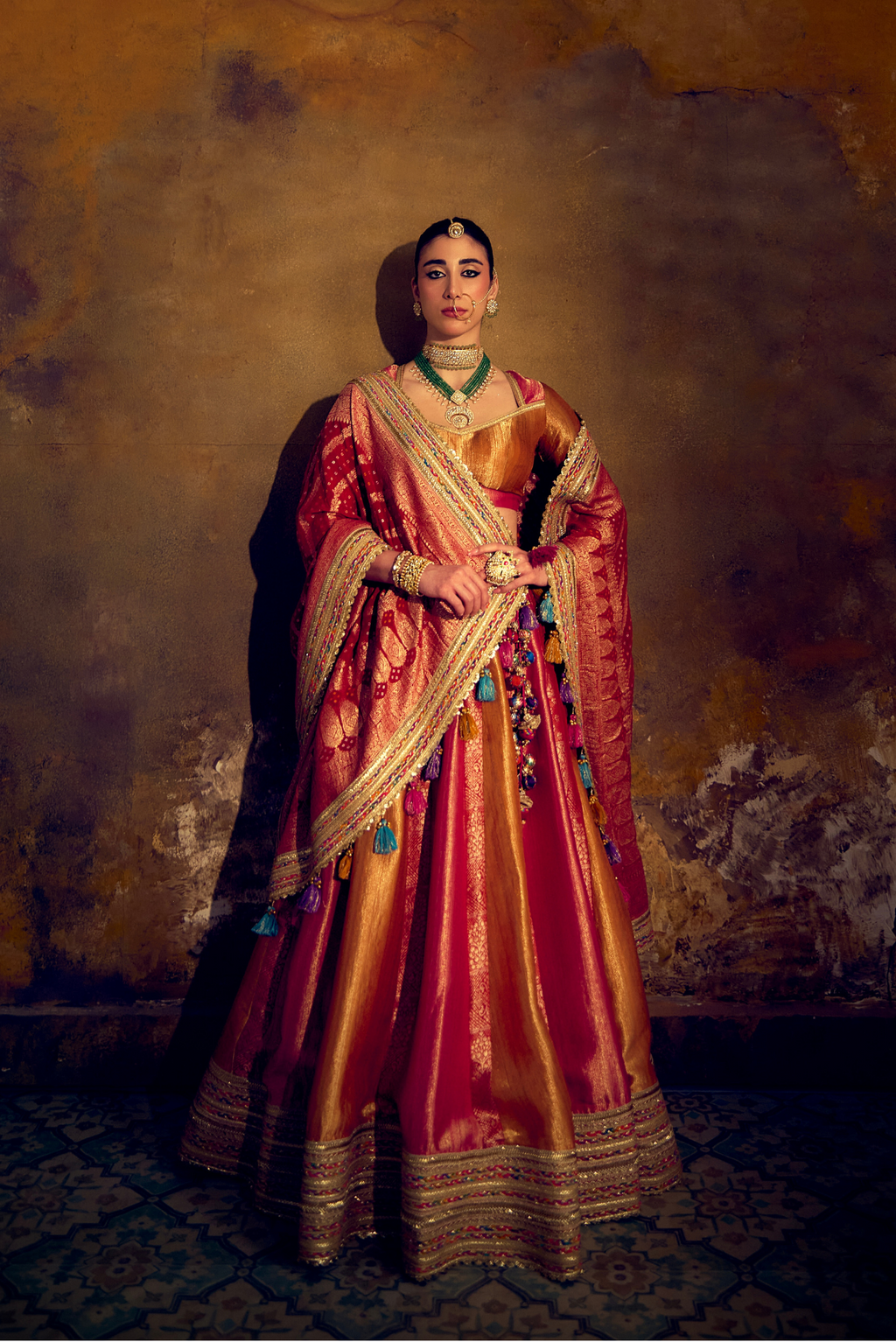 Naad Saubhagya- Multi Colour Lehenga with Elbow Sleeves Blouse and Dupatta