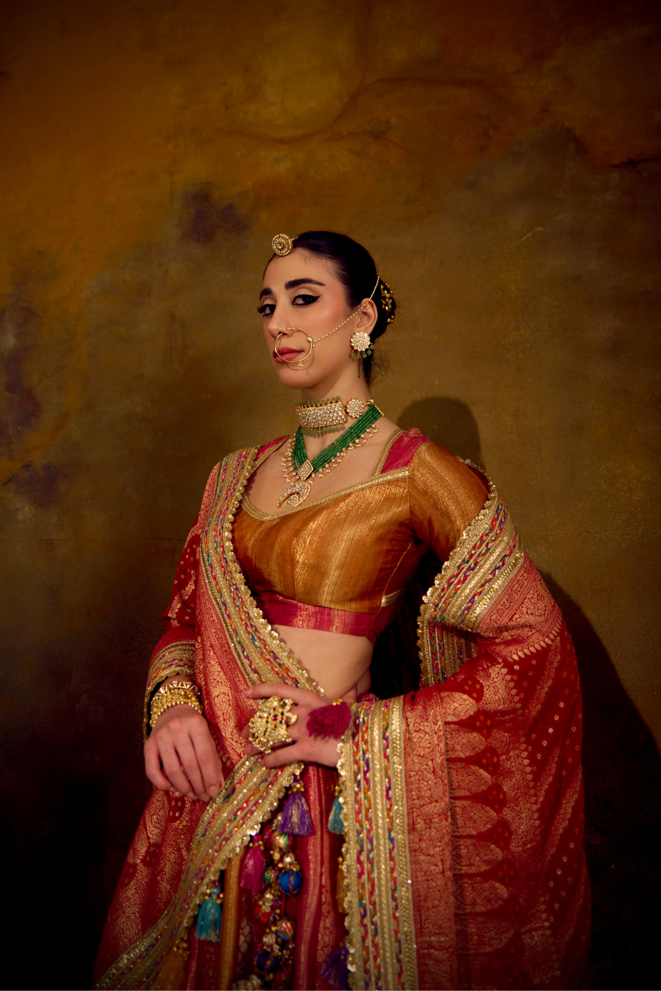 Naad Saubhagya- Multi Colour Lehenga with Elbow Sleeves Blouse and Dupatta