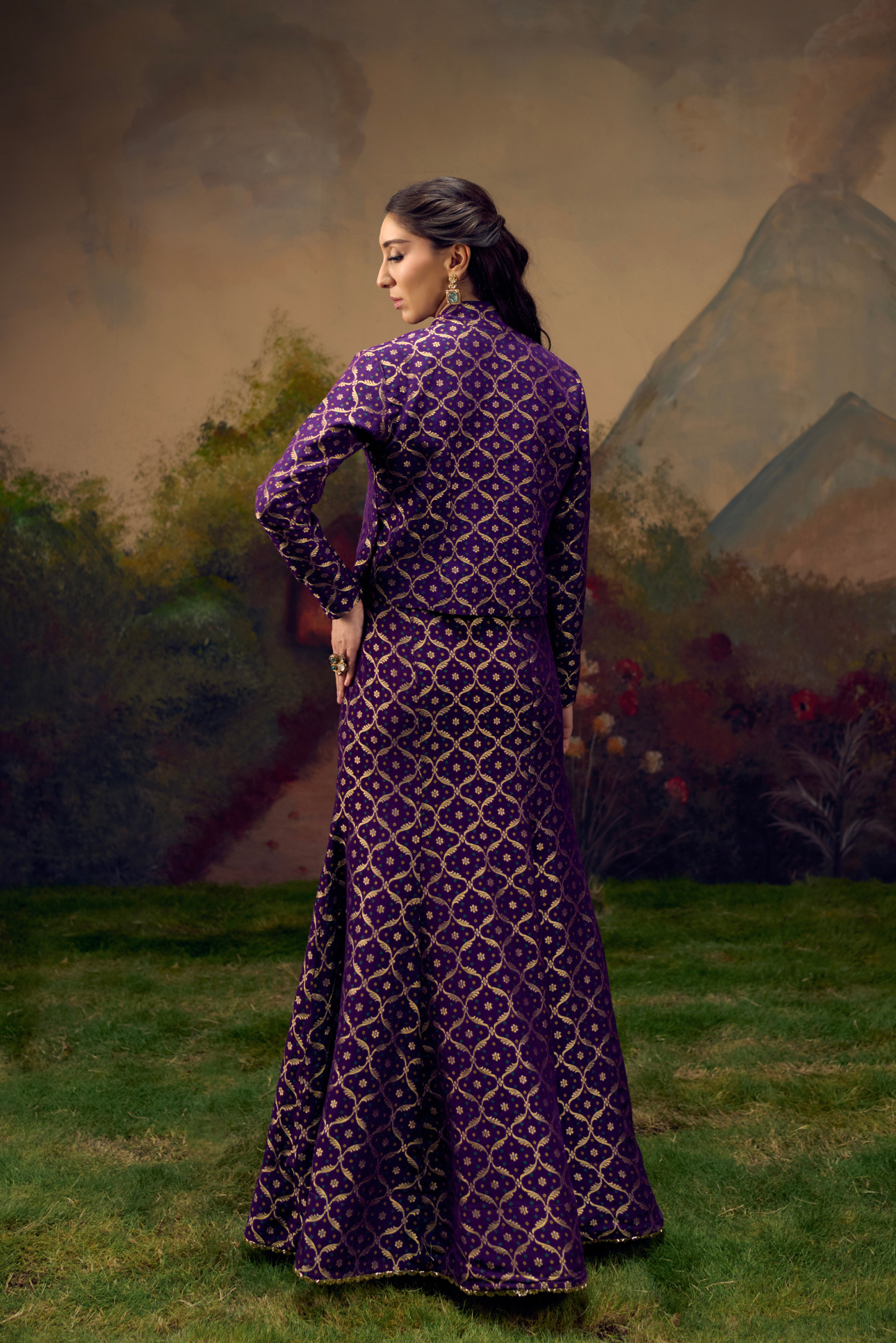 Naad Aanya -Purple Jacket Set with Fishcut Lehenga