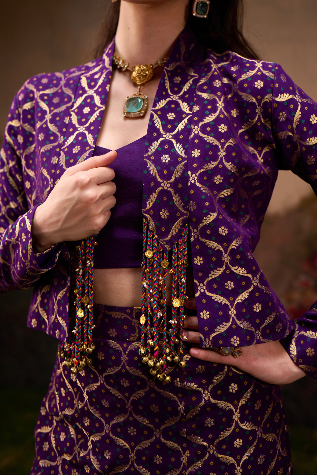 Naad Aanya -Purple Jacket Set with Fishcut Lehenga