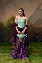 Naad Reet- Purple Fishcut Lehenga Set with Aqua Blue Corset