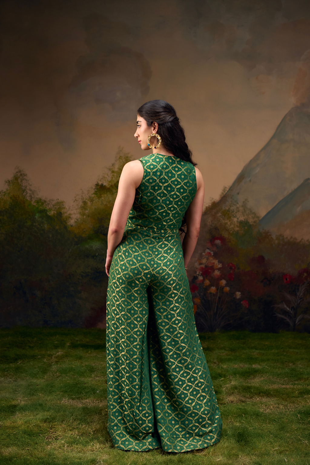 Naad Yuva - Green Palazzo Set with Tie up Jacket