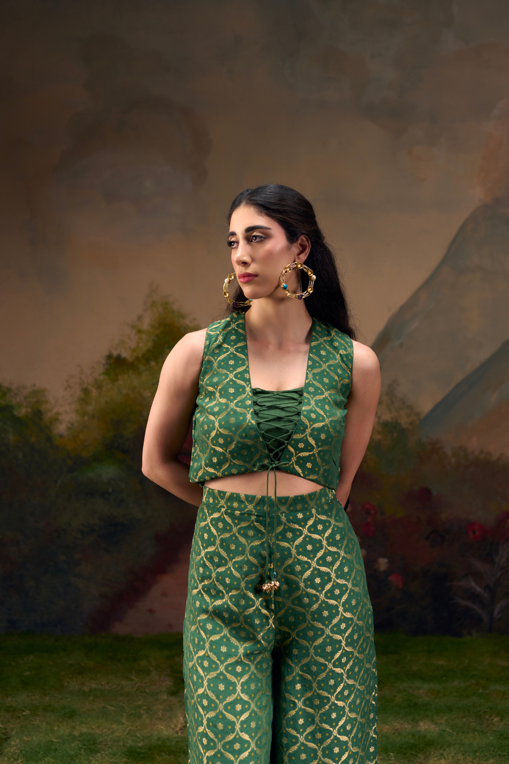 Naad Yuva - Green Palazzo Set with Tie up Jacket