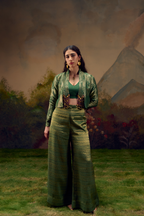 Naad Malhar - Green Jacket Set with Palazzo and Tassles Detailing