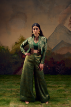 Naad Malhar - Green Jacket Set with Palazzo and Tassles Detailing
