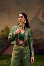 Naad Malhar - Green Jacket Set with Palazzo and Tassles Detailing