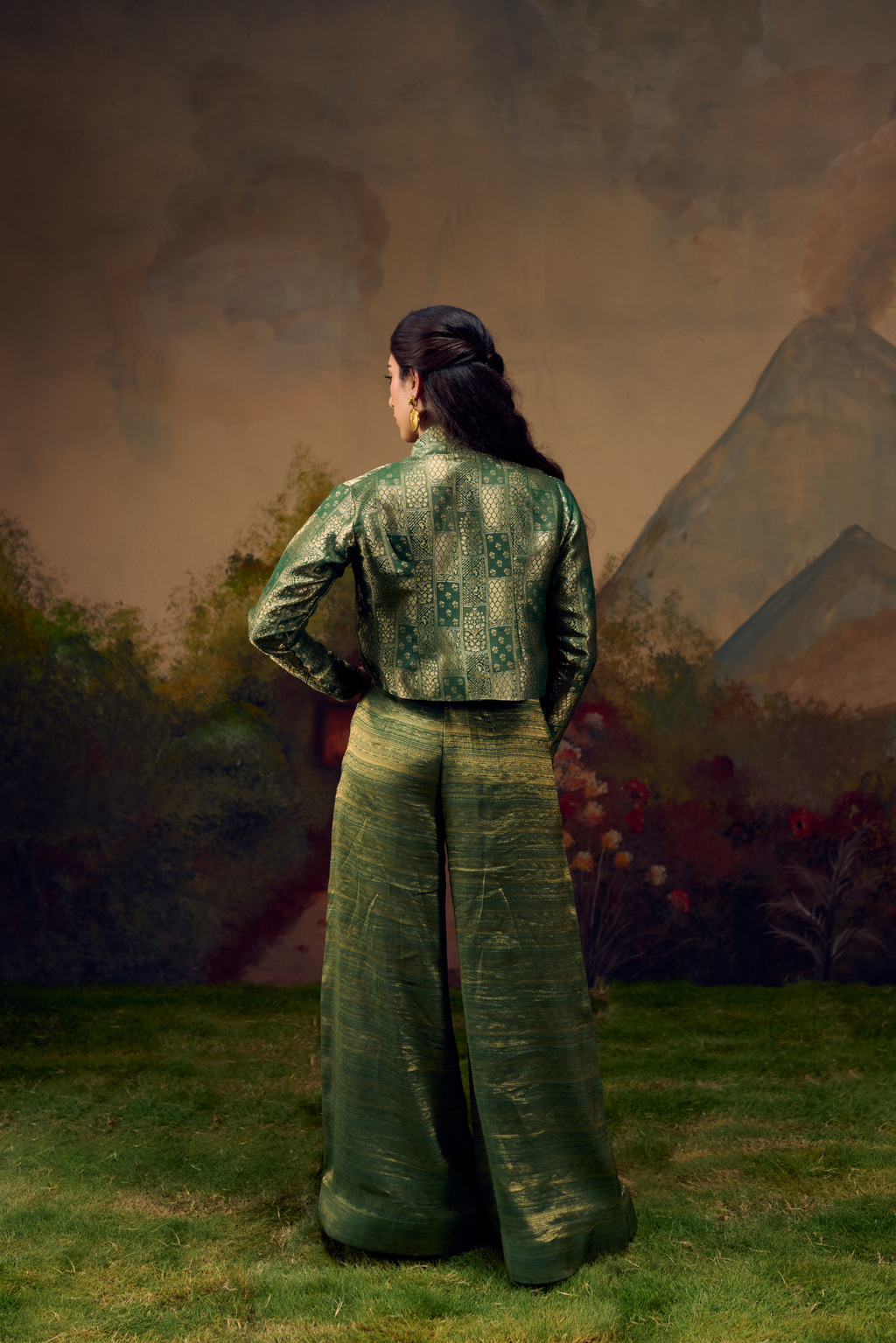 Naad Malhar - Green Jacket Set with Palazzo and Tassles Detailing