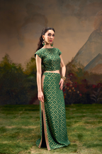 Naad Rajeshwari- Green Skirt Set with Cap Sleeves Top