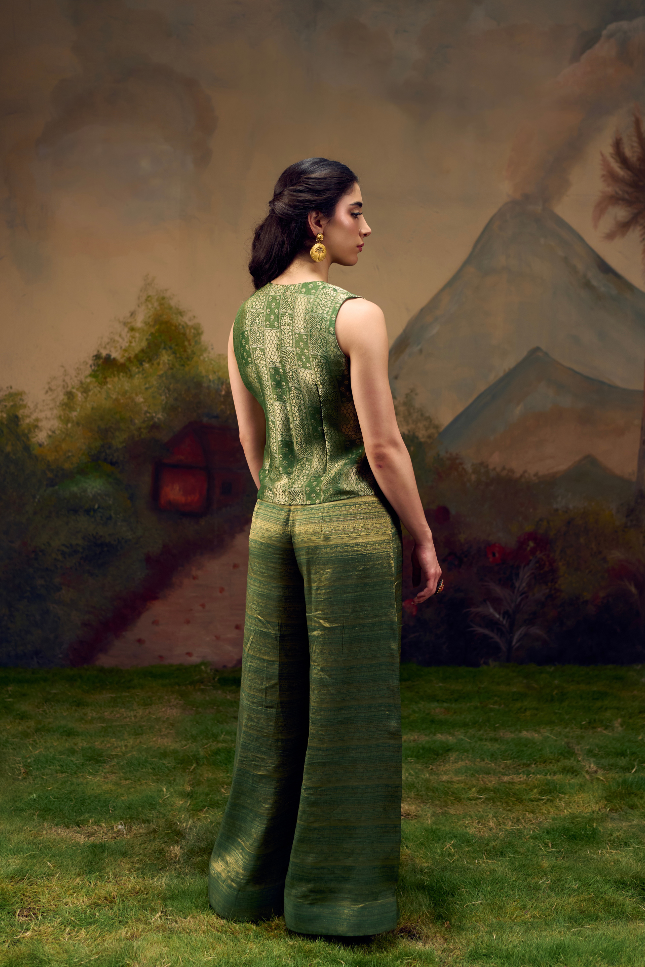 Naad Vriksha -Green Palazzo Set with Vest
