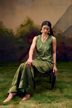 Naad Vriksha -Green Palazzo Set with Vest
