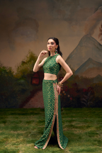 Naad Dhwani- Olive Green Straight Skirt and Top Set