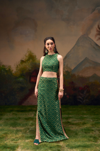 Naad Dhwani- Olive Green Straight Skirt and Top Set