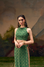 Naad Dhwani- Olive Green Straight Skirt and Top Set