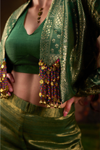 Naad Malhar - Green Jacket Set with Palazzo and Tassles Detailing