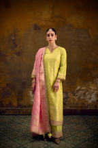 Naad Basant - Lime Green Kurta Set with Blush Pink Dupatta