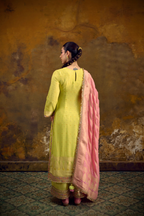 Naad Basant - Lime Green Kurta Set with Blush Pink Dupatta