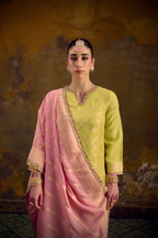 Naad Basant - Lime Green Kurta Set with Blush Pink Dupatta