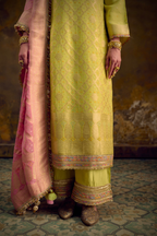 Naad Basant - Lime Green Kurta Set with Blush Pink Dupatta