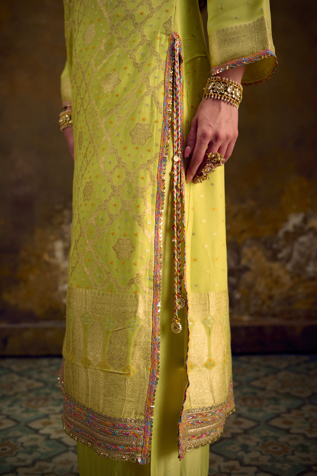 Naad Basant - Lime Green Kurta Set with Blush Pink Dupatta