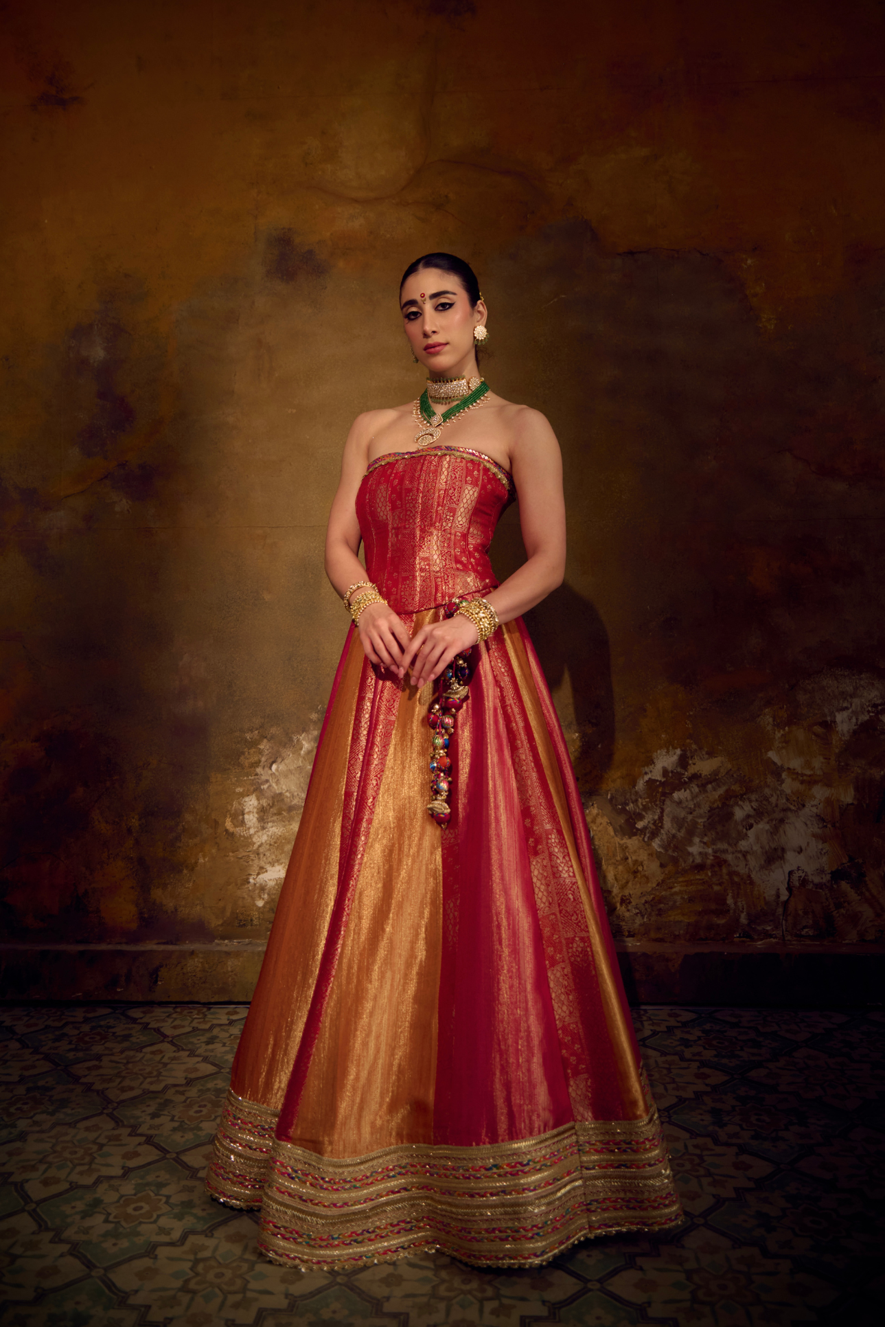 Naad Surya- Jewelled Tones Multi Colour Lehenga with Corset and Ghunghroo Jaal