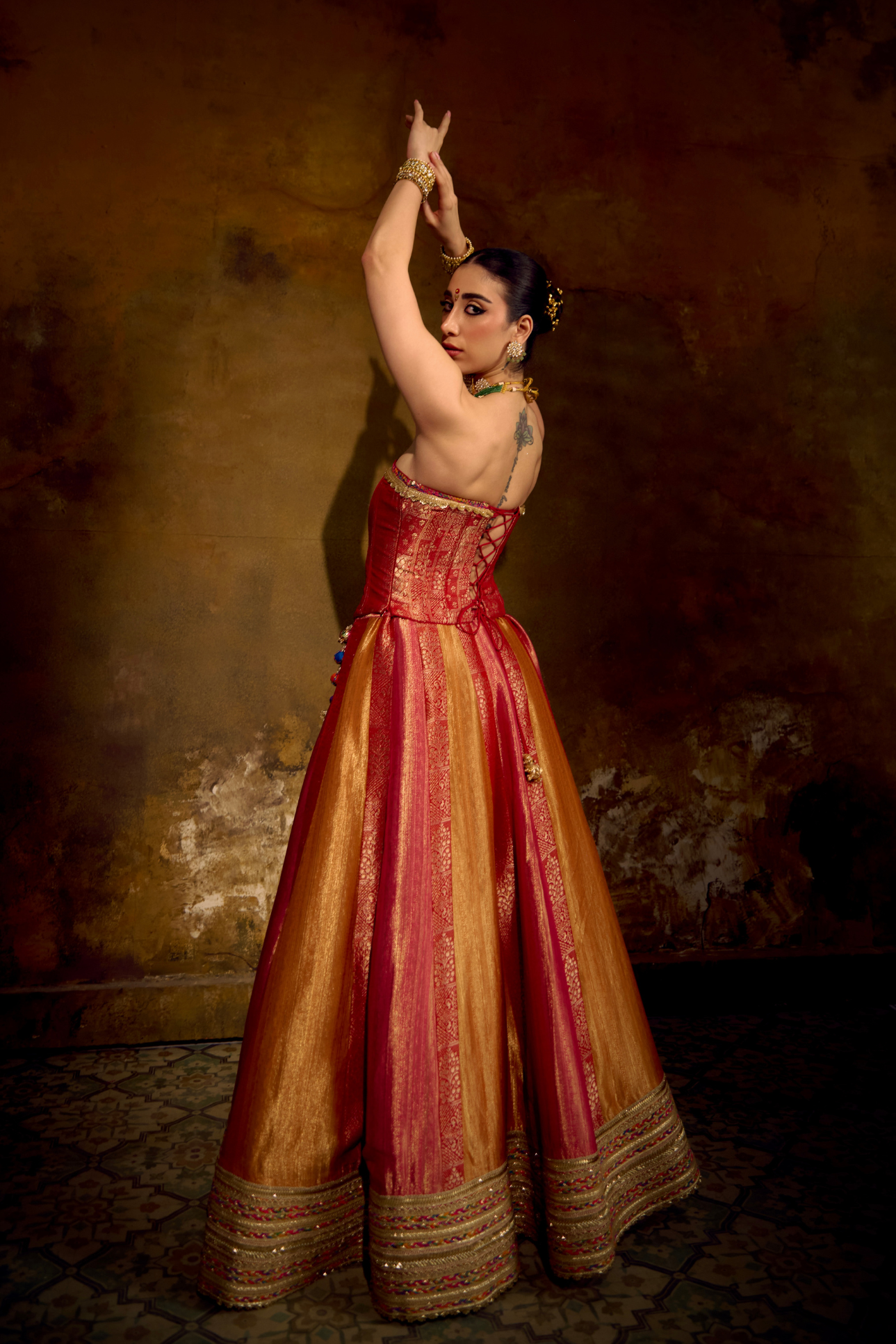 Naad Surya- Jewelled Tones Multi Colour Lehenga with Corset and Ghunghroo Jaal