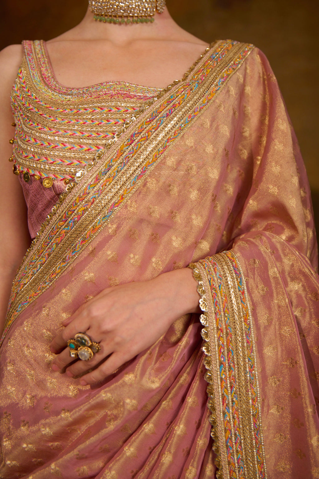 Naad Tambra - Blush Kanjivaram Tissue Saree with Tanchoi Silk Blouse
