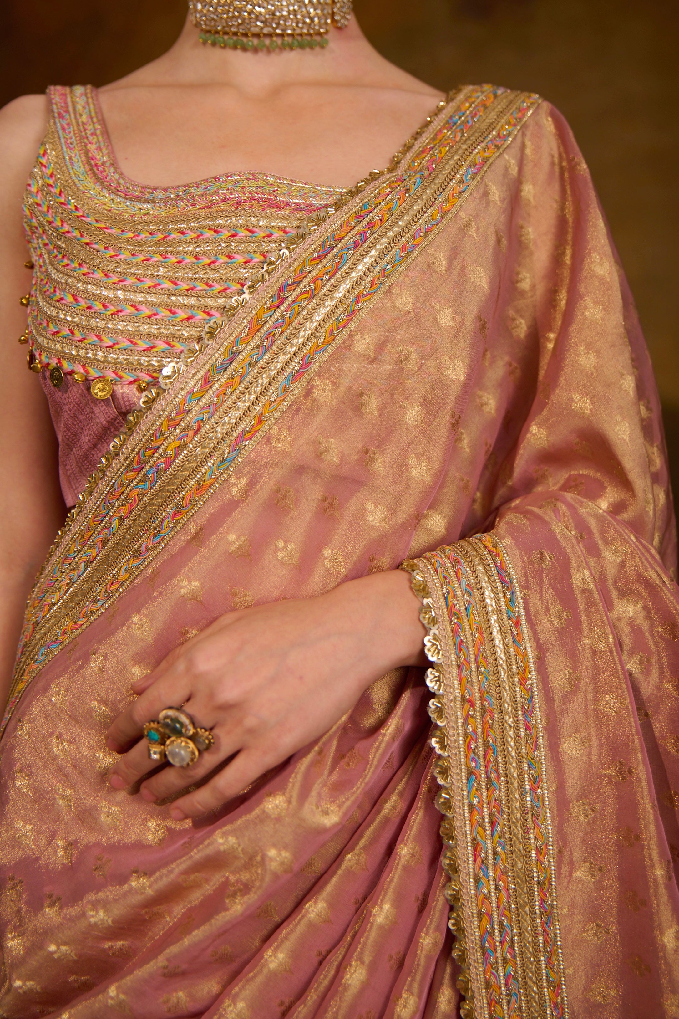 Naad Tambra - Blush Kanjivaram Tissue Saree with Tanchoi Silk Blouse
