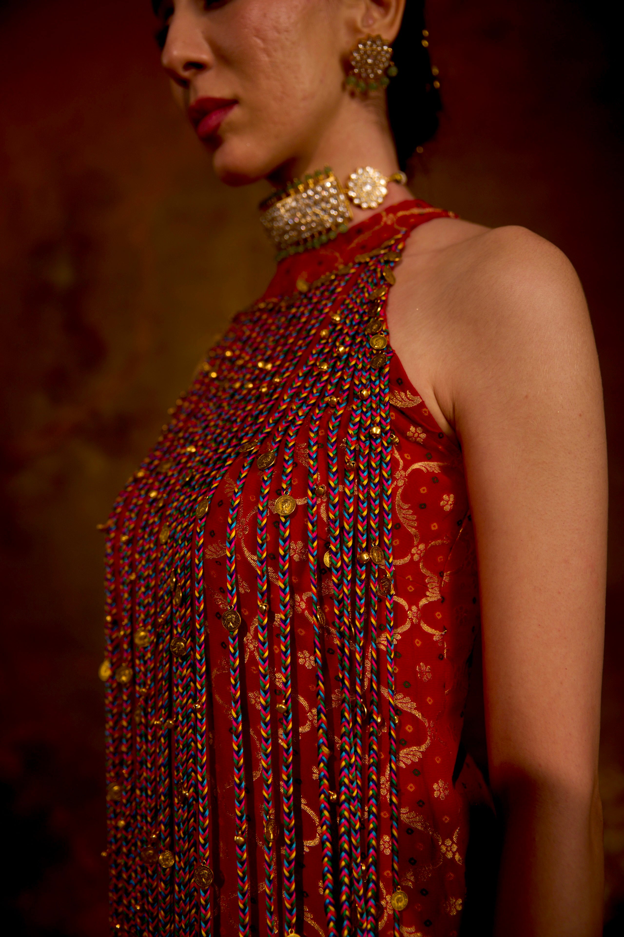 Naad Jwala - Red Palazzo Set with Tassle Detailing