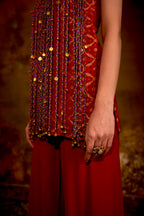 Naad Jwala - Red Palazzo Set with Tassle Detailing