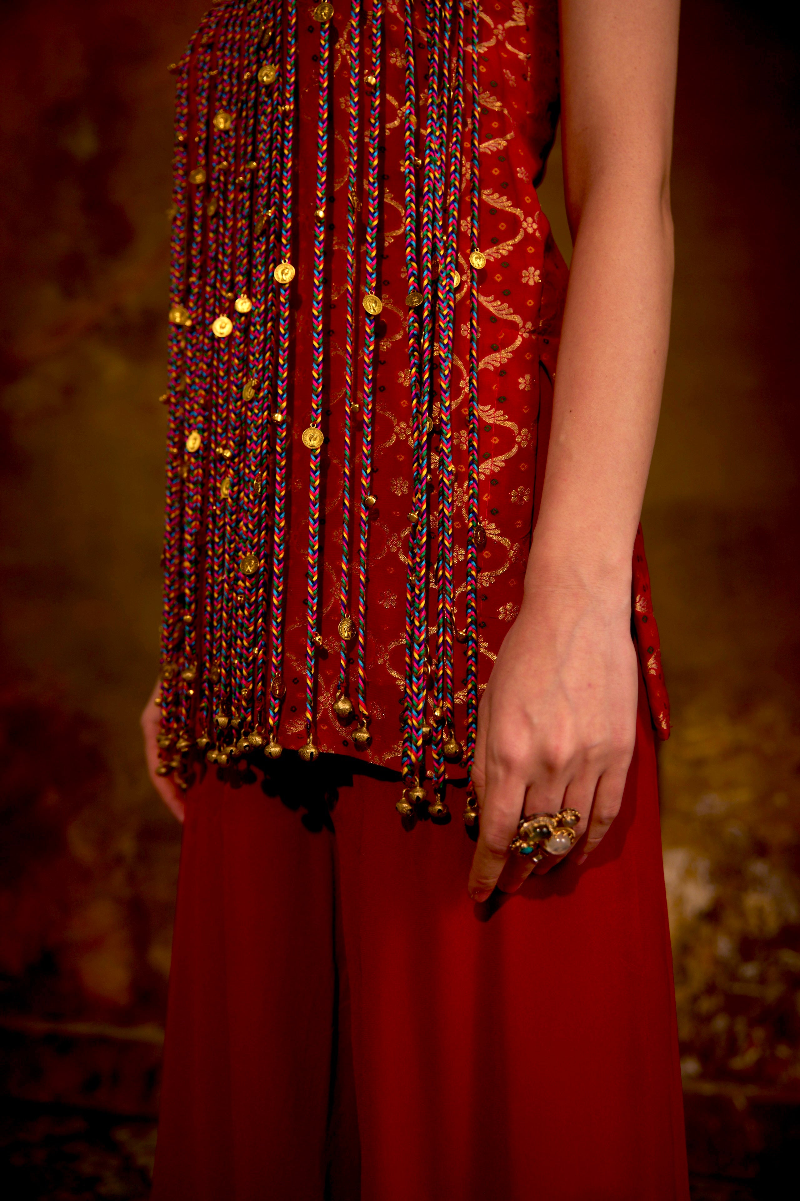 Naad Jwala - Red Palazzo Set with Tassle Detailing