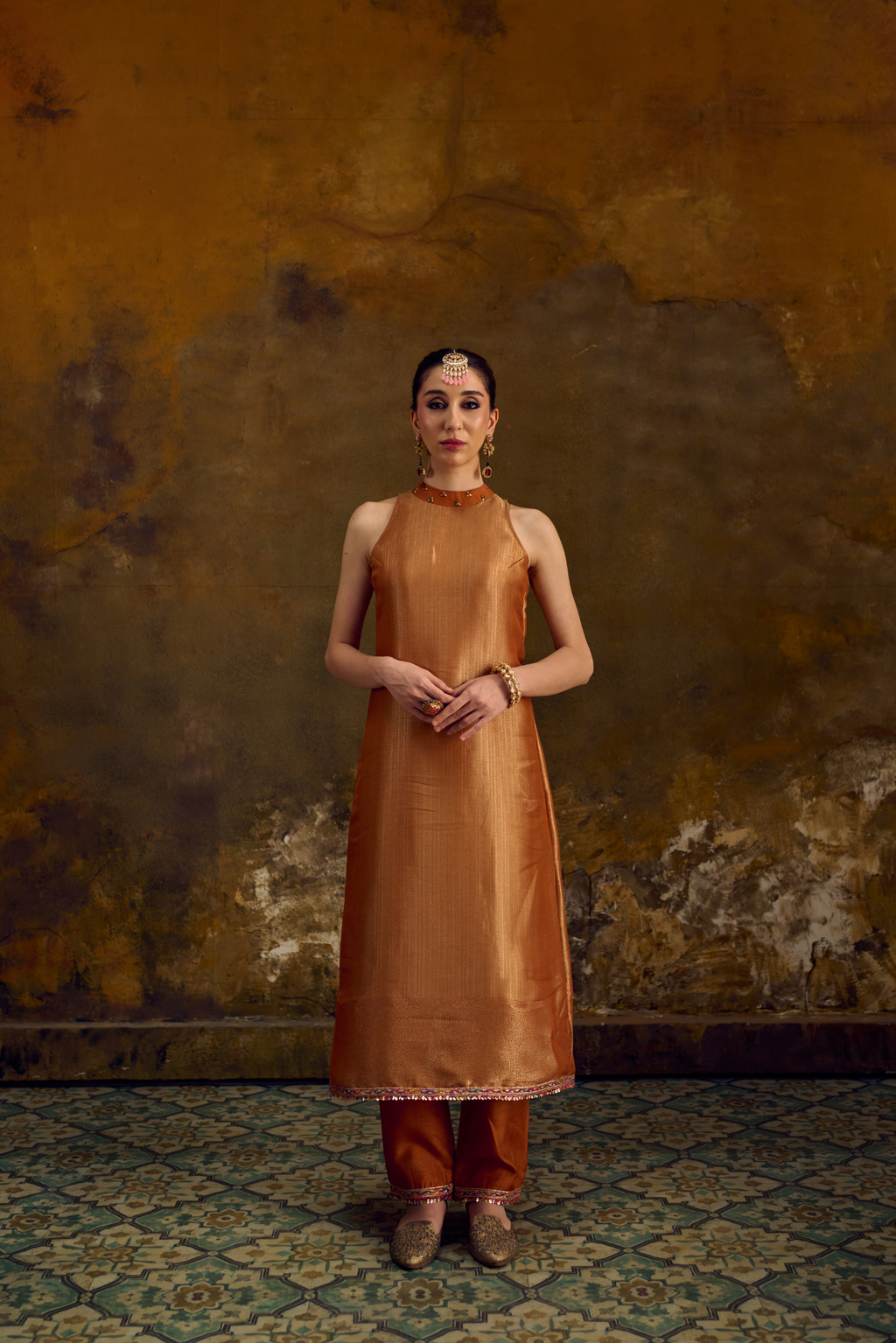 Naad Bhairavi - Mustard A Line Kurta Set with Pant and Dupatta