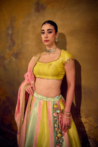 Naad Pari- Pastel Tones Multi Colour Lehenga with Cap Sleeves blouse and Dupatta