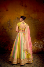 Naad Pari- Pastel Tones Multi Colour Lehenga with Cap Sleeves blouse and Dupatta